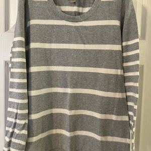 LOFT Heather Gray and Cream Striped Top